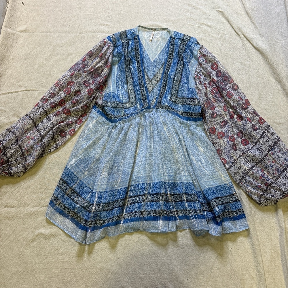 Free People Blue and Black Bohemian Blouse
